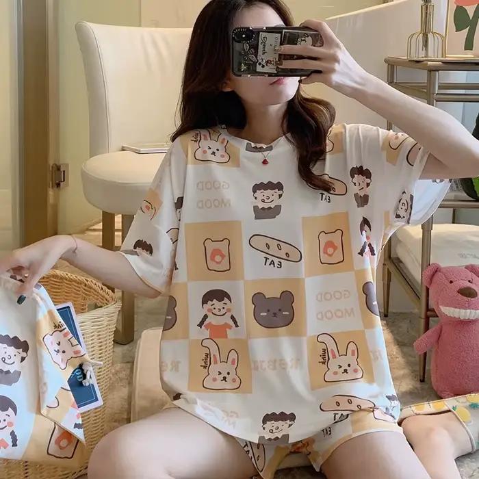 Ensemble de pyjama pour femmes, imprimé de motifs de dessins animés mignons, confortable pour tous l