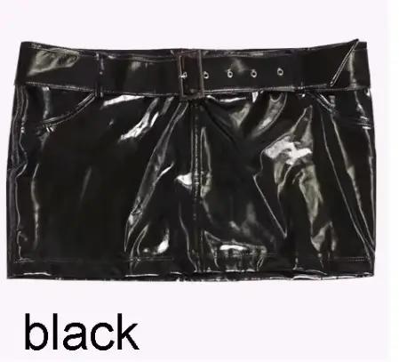 Femme sex appeal discothèque Ultra-courte fente jupes crayon brillant PVC Faux PU cuir jupe ceinture