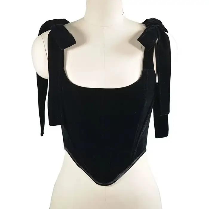 Corset en velours avec nœud papillon pour femme, bustiers au-dessus du buste, os à lacets, corsage f