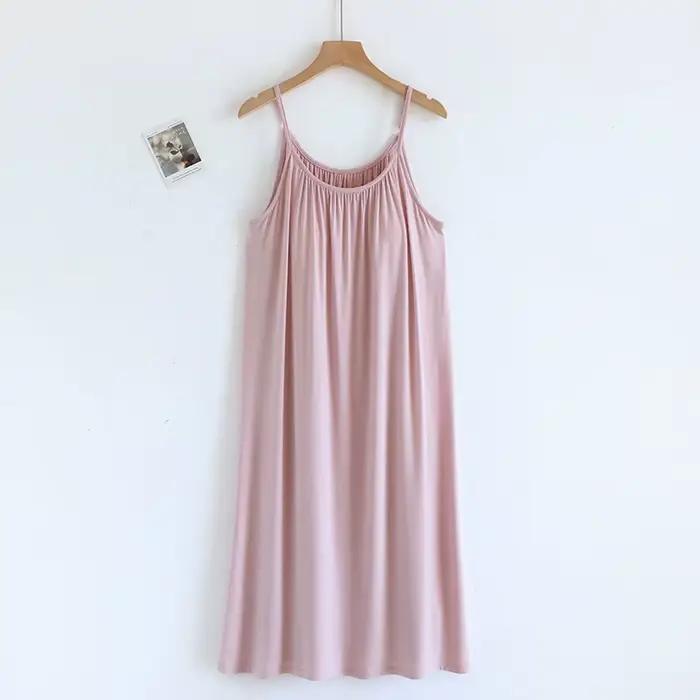 Chemise de nuit mi-longue pour femmes, robe d'été Sexy en Modal avec coussin de poitrine, vêtements 