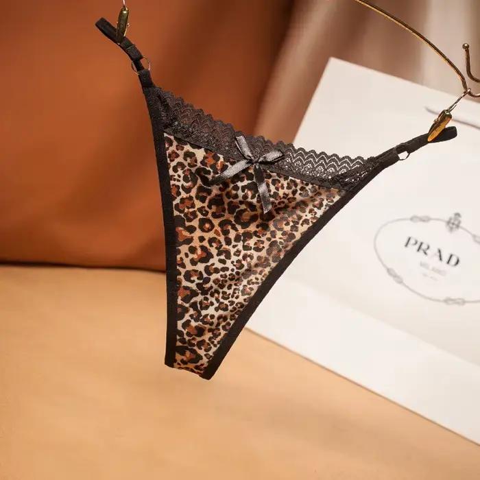 Culotte sexy en dentelle imprimé léopard pour femme 2026, string animalier avec nœud, tanga taille b