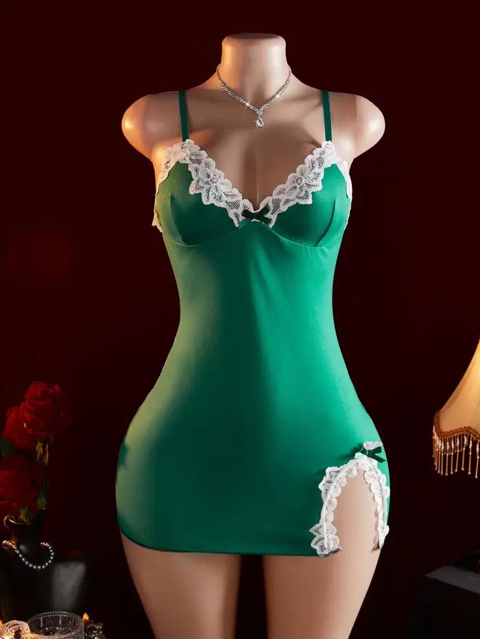 Robe érotique dentelle nuisettes vert Sexy Lingerie pyjamas Costumes femmes vêtements de nuit vêteme