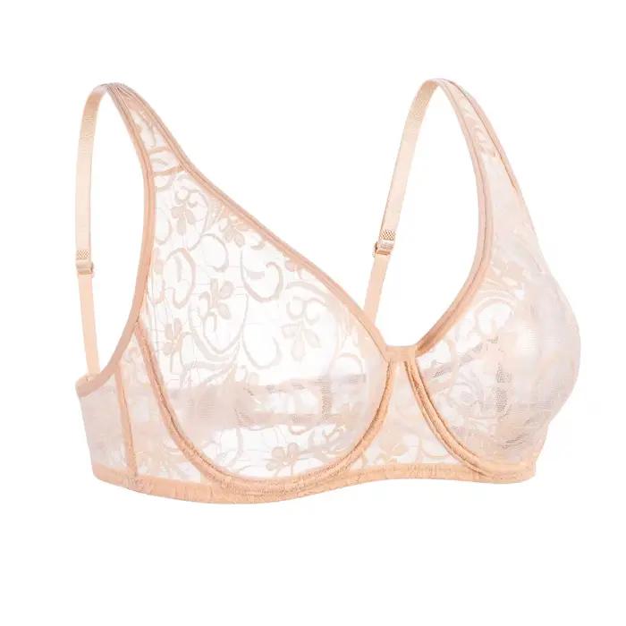 Soutiens-gorge pour femmes grande taille dentelle maille BH hauts à armatures broderie voir à traver