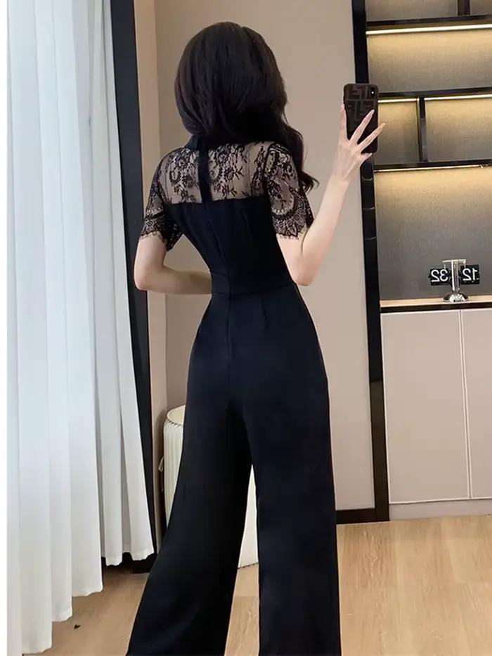 SMTHMA-Combinaison en dentelle à manches courtes pour femmes, nouvelle mode, patchwork, taille haute