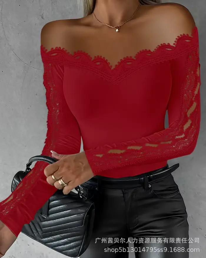 Haut à épaules dénudées en dentelle, couleur unie, sexy, pour boîte de nuit, mode de rue, printemps 