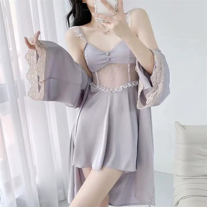 Ensemble de Robe chemise de nuit 2 pièces femmes chemise de nuit dentelle chemise de nuit Kimono Rob