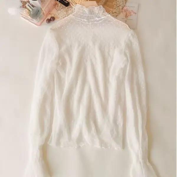Chemise à col haut en maille transparente Bella Philosophy pour femmes, été, fine, transparente, bas