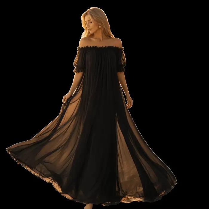 Robe de nuit transparente à épaules dénudées pour femme, col en V, manches courtes, avec volants, lo