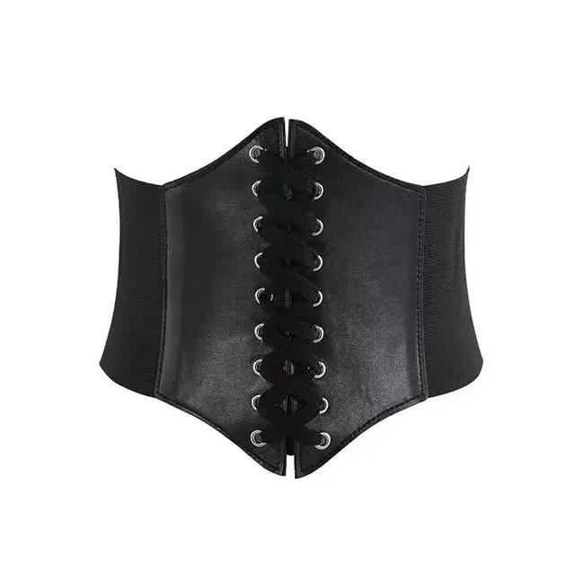 Ceinture Corset Femme Gothique en Cuir PU, Ceinture Corset à Lacets Amincissante Vintage Noire Large