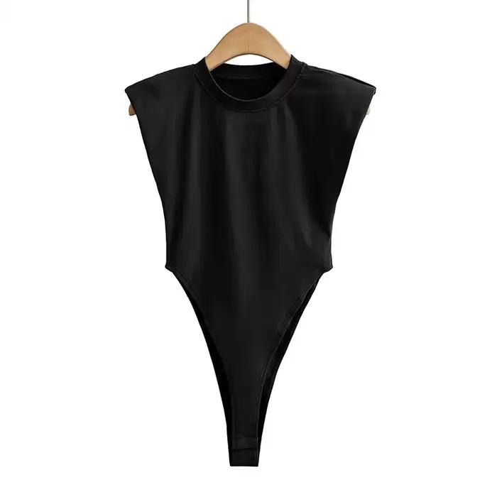 Hauts Sexy pour femmes, une pièce, moulante, épaule rembourrée, noir, sans manches, costumes pour fe