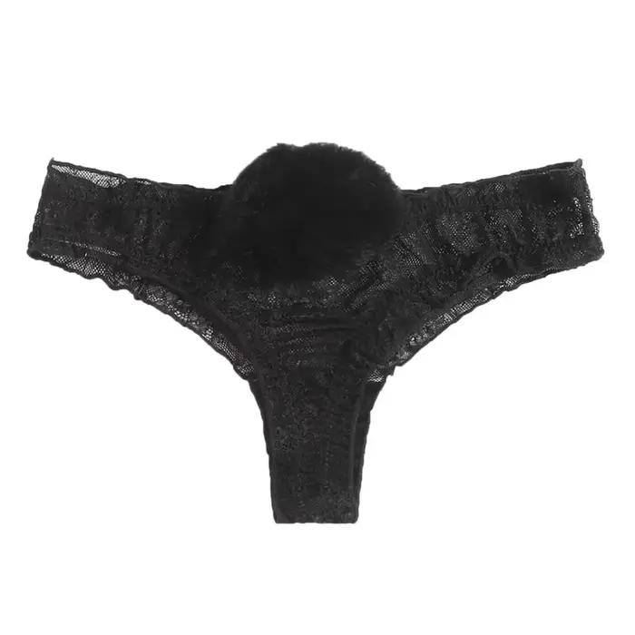 Femmes dentelle maille coton tongs culottes Sexy lapin queue taille femme caleçon Pantys Lingerie Vi