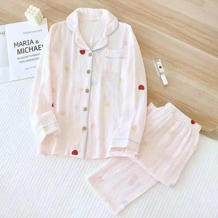 Vêtements de nuit en coton pour femmes, pyjama imprimé doux et confortable, manches longues, ample, 