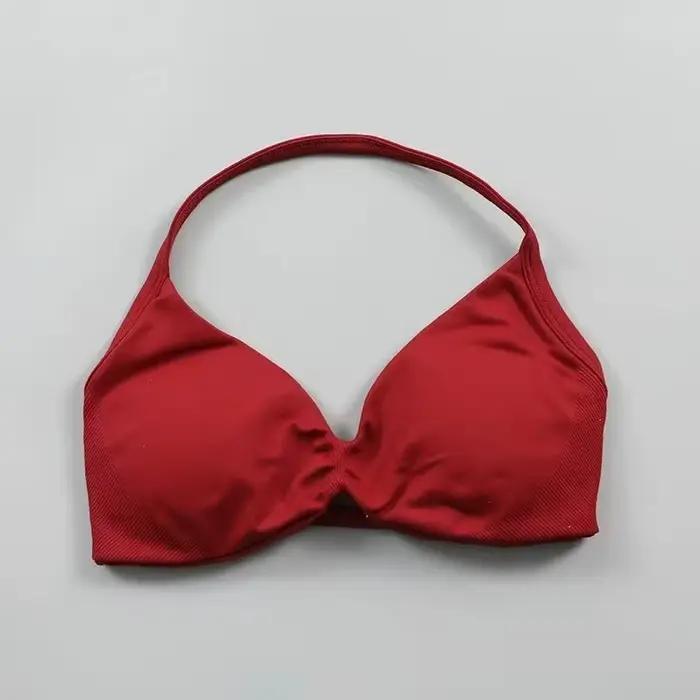 Soutien-gorge de Sport pour femmes, couleur unie, bretelles, dos nu, sans couture, Yoga, avec bonnet