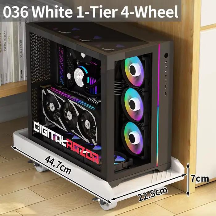 Support pour tour d'ordinateur, base mobile avec roulettes, rangement double niveau, support de refr