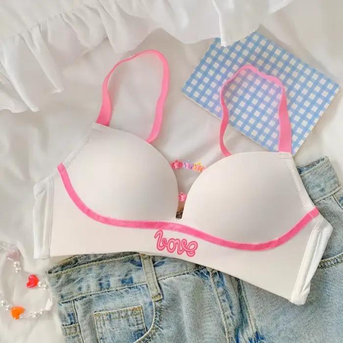 Kawaii – ensemble de sous-vêtements pour femmes et filles, soutien-gorge Anti-affaissement avec lett