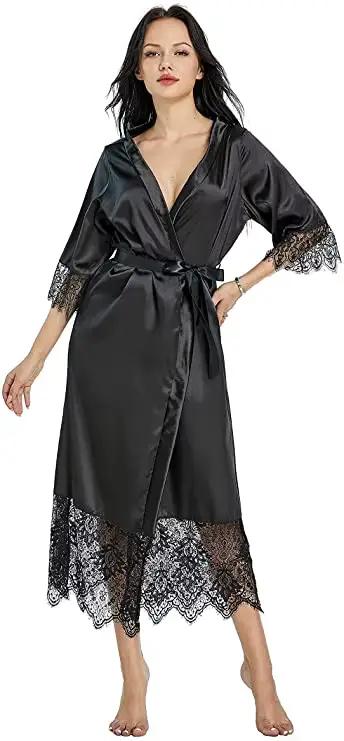 Peignoir en satin doux pour femmes, robes de demoiselle d'honneur, sexy, rouge, injKimono, nuit, nou