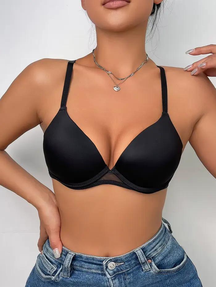 Soutien-Gorge Plongeant Push Up Padded Avec Armatures Sans Couture Confortable pour Usage Quotidien 