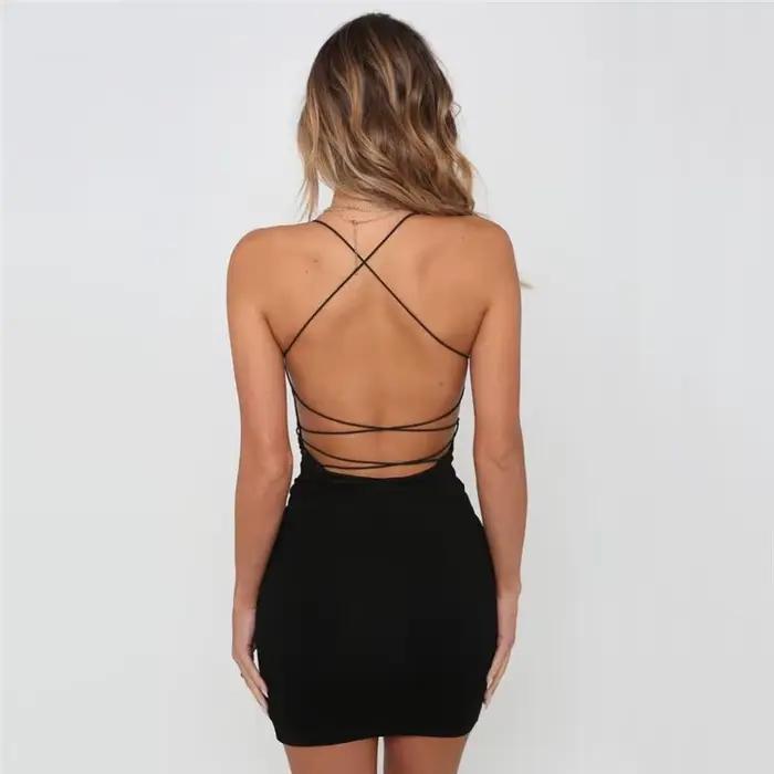 Robe bandage dos nu pour femmes, robe de soirée, mini robe, monochromatique, sexy, élégante, fête, c