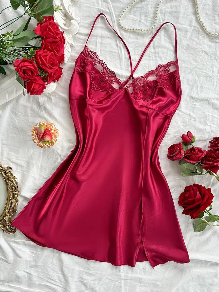 Chemise de nuit pour femmes, col en V, fente en dentelle, Design, confortable, Sexy, vêtements de dé