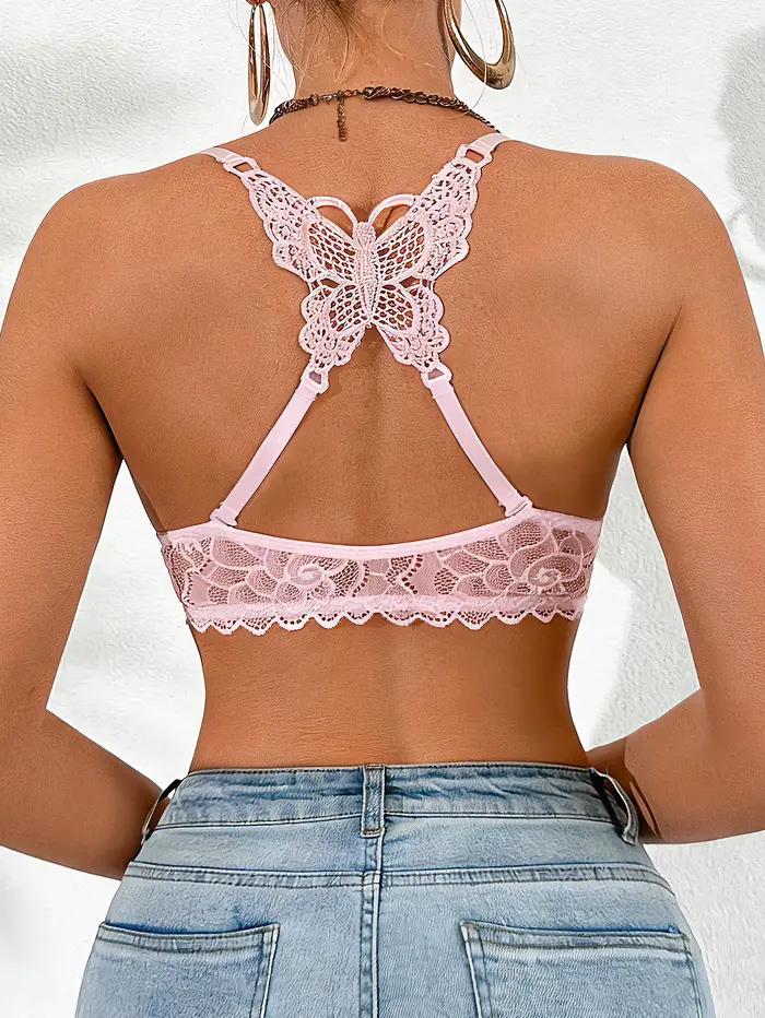Soutien-gorge sexy pour femmes, à boucle avant, push-up, avec dentelle amovible pour embellir le dos