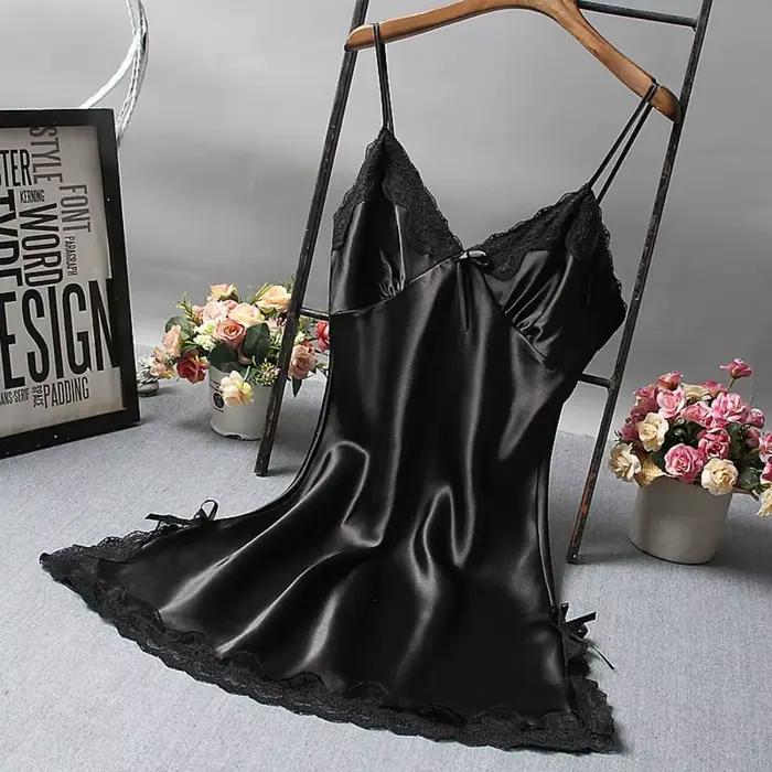 Sexy dentelle Patchwork Camisola Lingerie nuisette mariage robe en soie vêtements de nuit chemise de