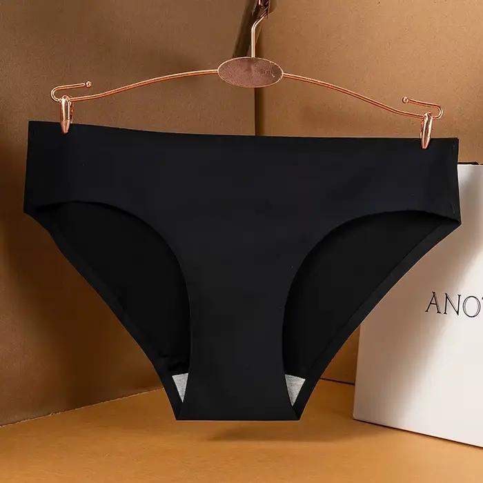 Culotte sans couture pour femme, sous-vêtement taille moyenne, couleur unie, confortable, doux, sexy