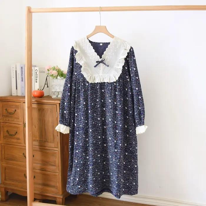 Vintage Cottagecore chemise de nuit pour femmes col en dentelle Style français robe de nuit doux 100