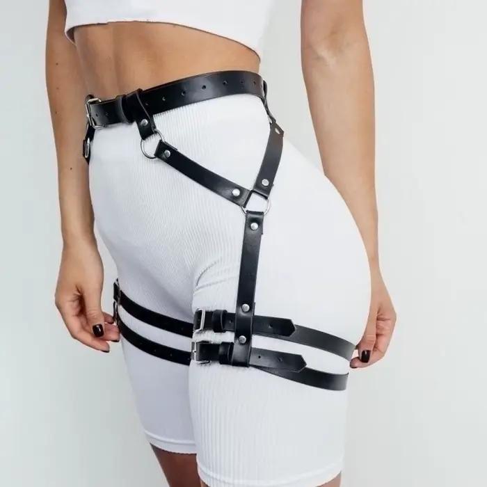 Harnais de corps Steampunk pour femmes, avec bretelles, porte-jarretelles pour bas hauts de cuisse, 