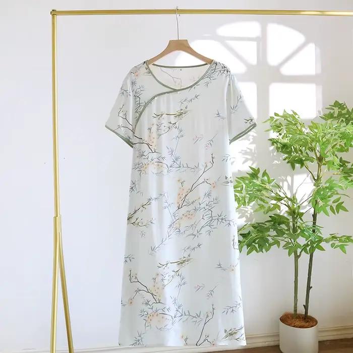 Chemise de nuit en coton et tissu bambou pour femmes, ample, surdimensionnée, couleur verte, Style N