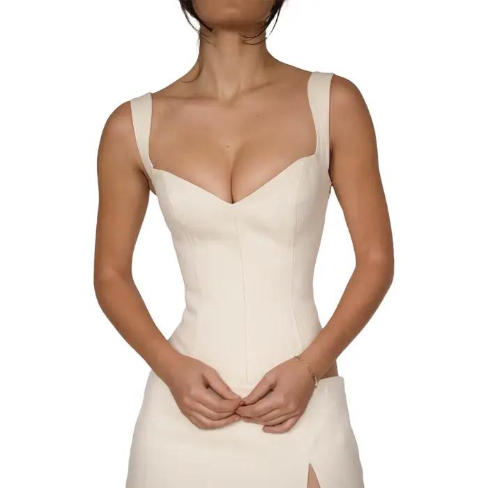 Corset sans manches élégant pour femme, vintage, en pur coton, débardeur court à col en V, camisole 