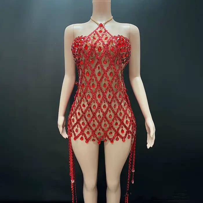 Femmes Sexy anniversaire robe scintillante Plaid paillettes licou moulante Mini célébrité soirée Clu