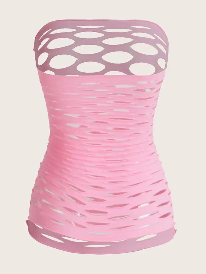 ROMWE Kawaii Robe de lingerie sexy super élastique ajourée