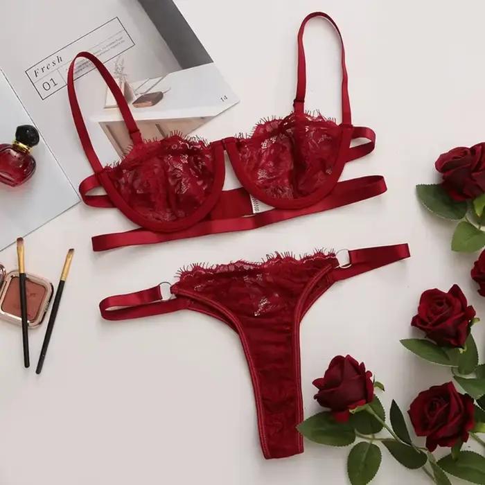 Lingerie sexy femme dentelle sous-vêtements transparents fée broderie bref ensembles kit de soutien-