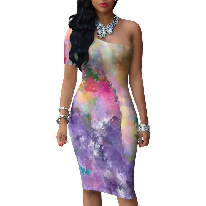 Robe sexy à une épaule pour femmes, robe à une épaule à motif imprimé tendance, essentielle pour les