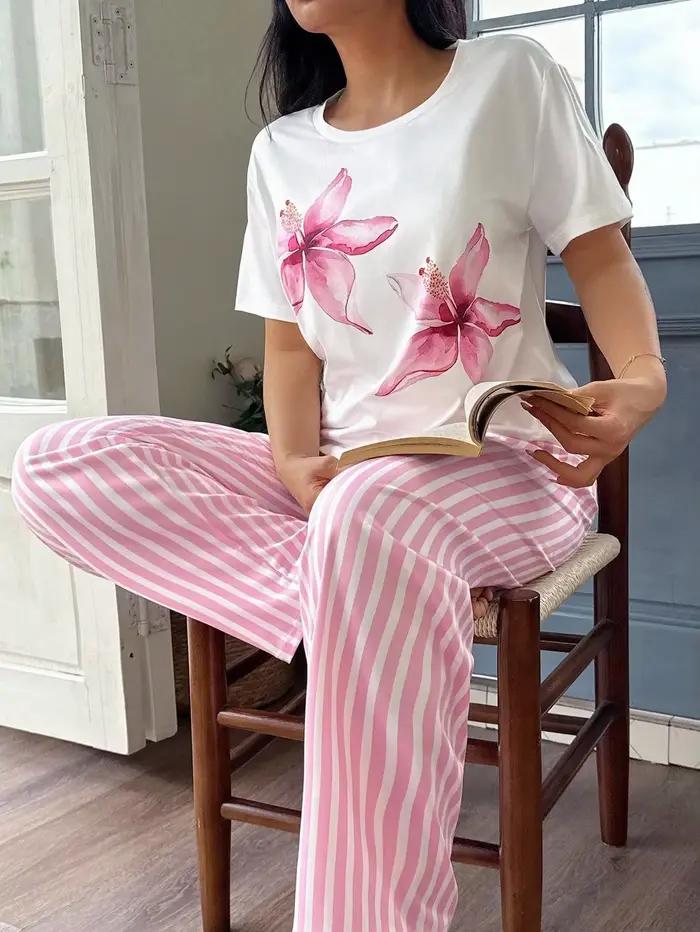 Pyjama Femme 2 Pièces Ensemble Manches Courtes Vêtements de Nuit Tenue d'Intérieur pour Femme Pyjama Nuit Ensemble Deux Pièces Femme