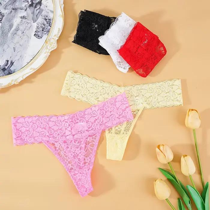 Lot de 3 Culottes Fines en Dentelle Florale pour Femme