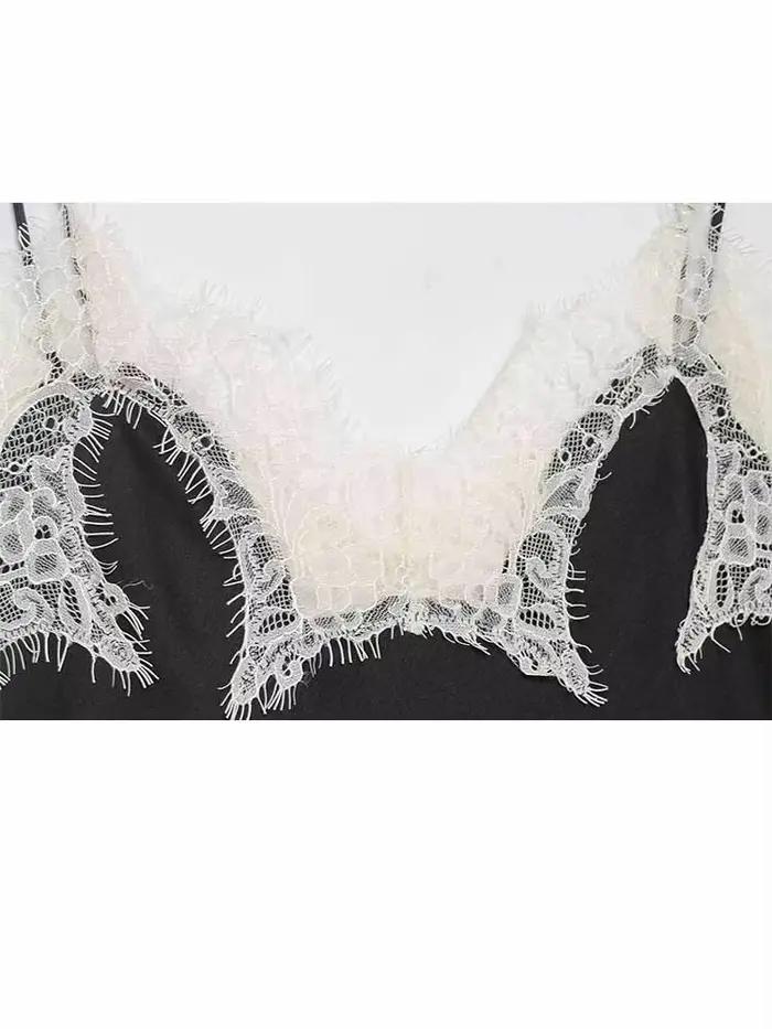 HH été femme mode Sexy sans manches dos nu dentelle décoration soie Satin Texture Camisole haut