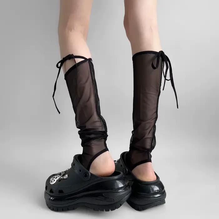 Jambières d'été pour femmes, Protection solaire, couvre-pieds en maille, chaussettes aux genoux, nœud à bandes, Y2k, chauffe-jambes pour filles, chaussettes hautes, bas