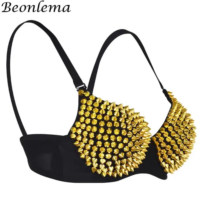 Soutien-gorge Sexy Steampunk accessoires Rivet barre Corset or argent Push Up haut bustier femmes Clubwear Lingerie chaude sous-vêtements féminins