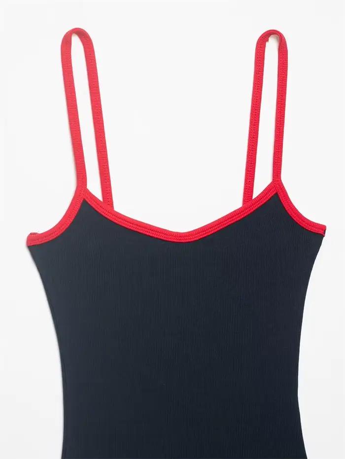 Combinaison Femme 2026 Nouvelle Collection Printemps-Été Chic et Tendance avec Bretelles Fines et Détails Color-block