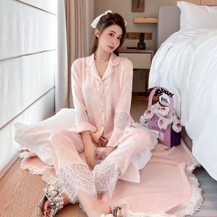 Nouveau Pyjama à manches longues ensemble femmes revers