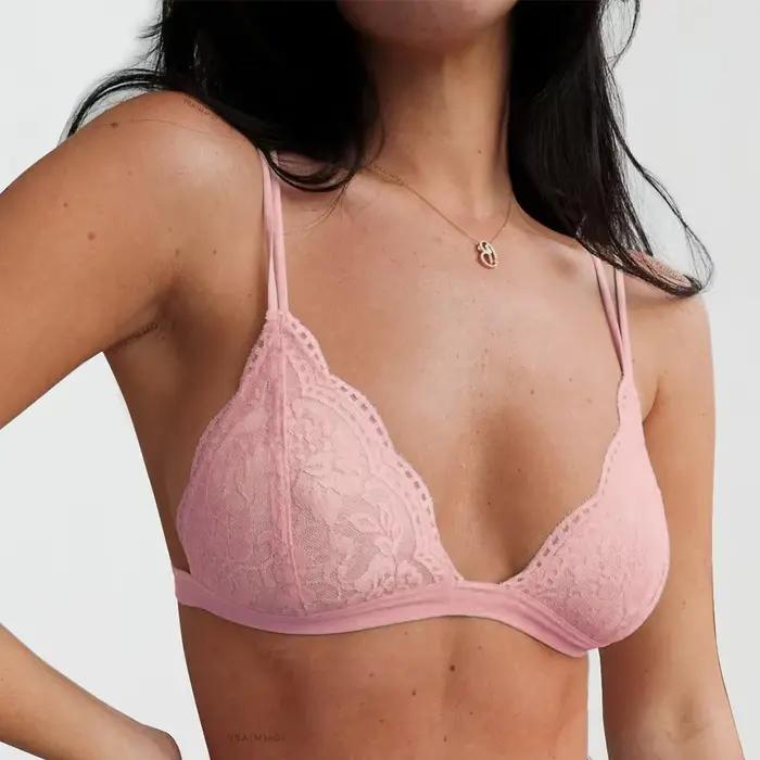Soutien-gorge en dentelle pour femme, style français, lingerie à bonnets triangulaires pour filles, soutien-gorge sans armatures en V profond, sous-vêtements doux, fins et sans coutures