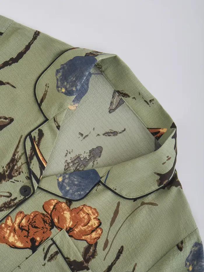 Pyjama rétro vert à fleurs pour femmes