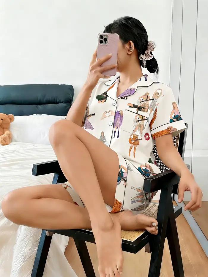 Pyjama femme, cardigan à col rabattu