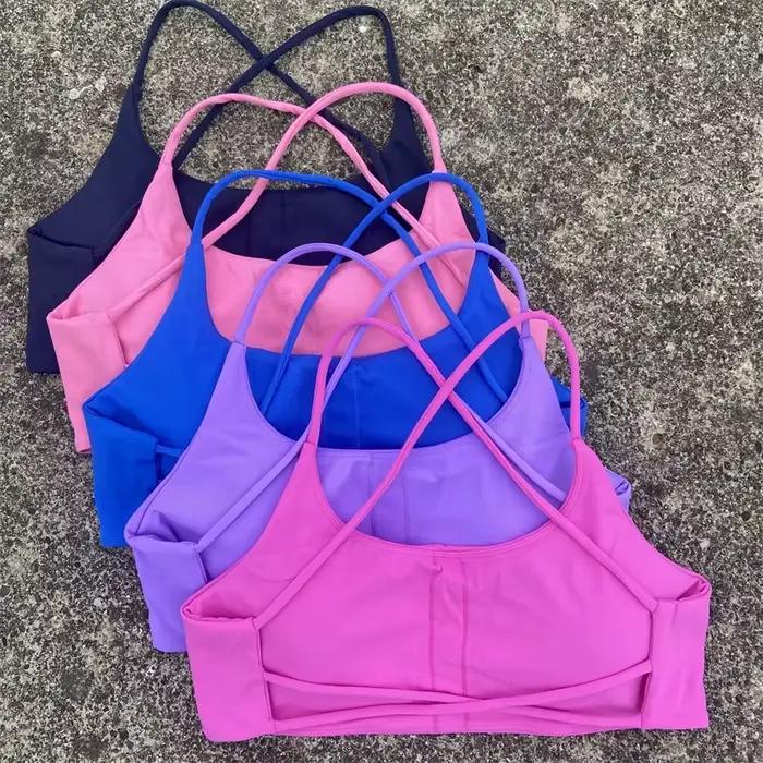 Soutien-gorge de sport pour femmes, sexy, doux, bretelles spaghetti, dos croisé, amissié, haut serré, yoga, sous-vêtements athlétiques, entraînement avec coussretours de poitrine