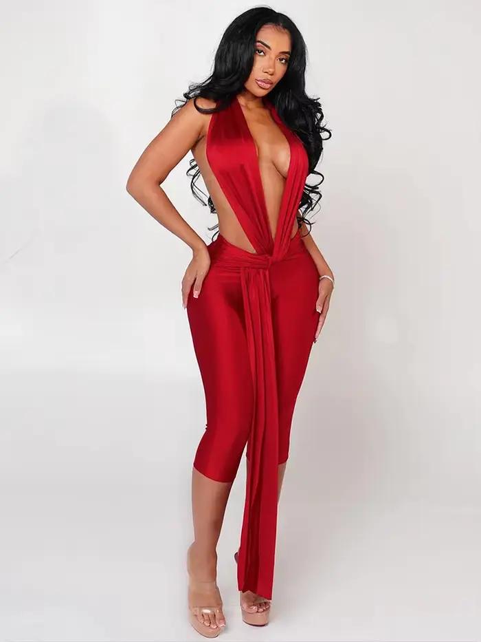 Sisterlinda dos nu licou barboteuse femmes ruban Patchwork sans manches élastique entraînement vêtements de sport activité de minuit mince combishorts