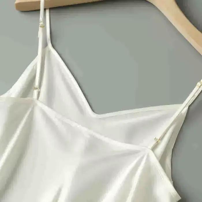 Chemise de nuit en soie charmeuse 100% soie de mûrier 22 momme, couleurs unies, robe midi pour femme, bretelles réglables, FF079