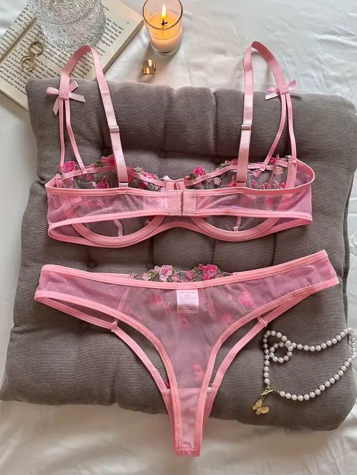 Ensemble de lingerie féminin brodé floral sexy pour femmes occasions spéciales nuit romantique