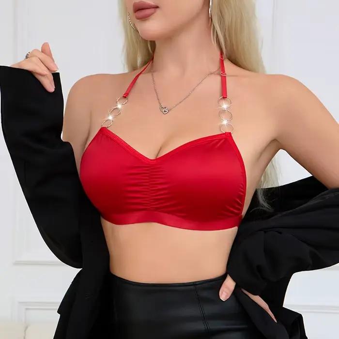 1 pièce Bralette rouge pour femme avec anneaux métalliques