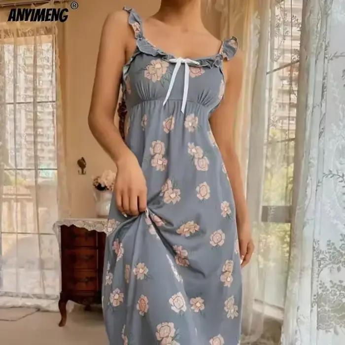 Robe de Nuit Rétro à Volants pour Femme